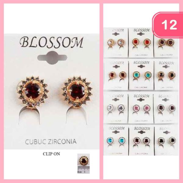 Cubic Zirconia Clip On Earrings (12 Units)