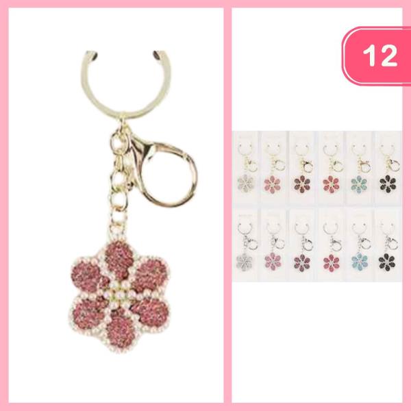 Pearl Rhinestone Flower Keychain (12 Units)