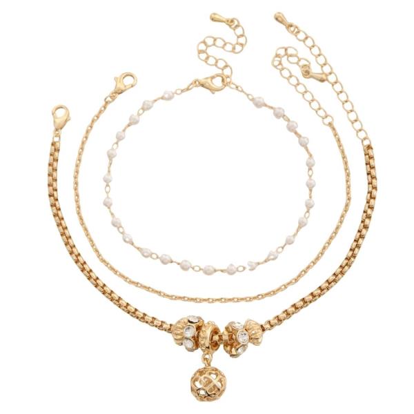 Ball Charm Rondell Chain Bracelet 3 Pc Set