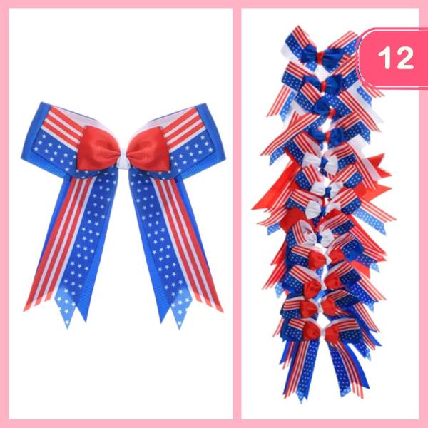 Long Tail Fourth of July Hair Bow Pin (12 Units)