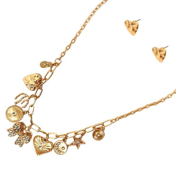 Bow Heart Star Charm Metal Necklace