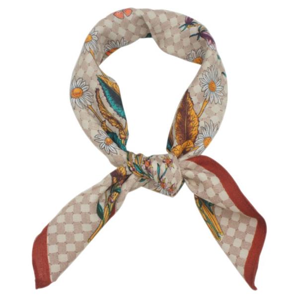 Floral Flower Check Border Print Scarf