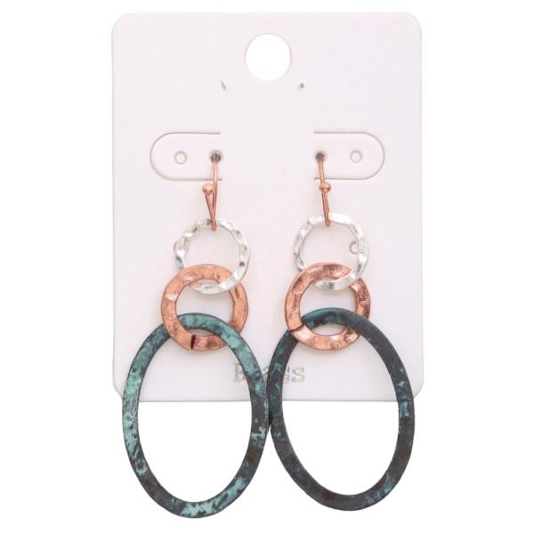 TWO TONE CIRCLE OVAL LINK DANGLE EARRING
