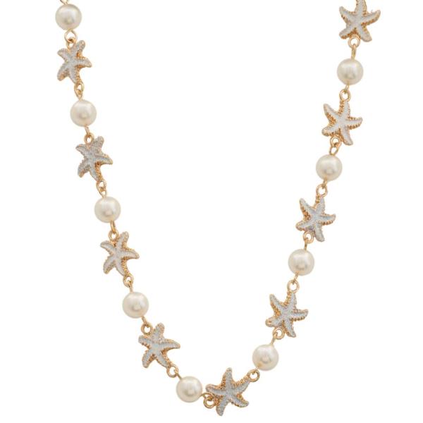 SDJ Starfish Pearl Bead Link Necklace