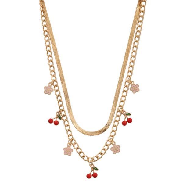 SDJ Danity Cherry Flower Chain Link Necklace