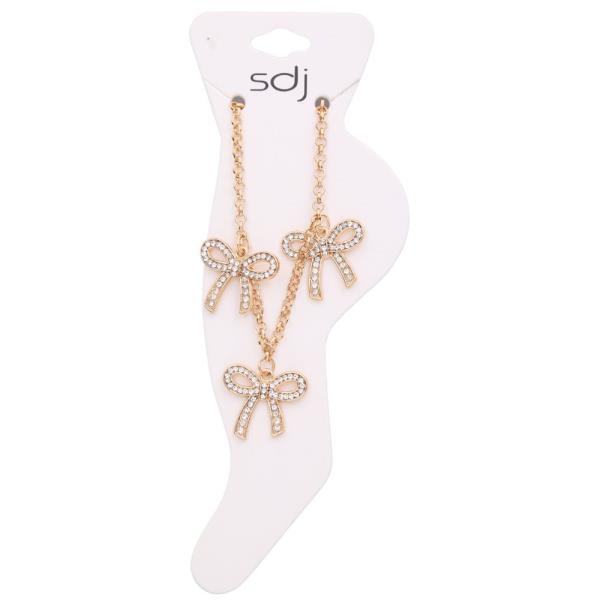 SDJ Ribbon Bow Rhinestone Station Metal Anklet