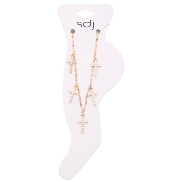 SDJ Cross Rhinestone Station Metal Anklet