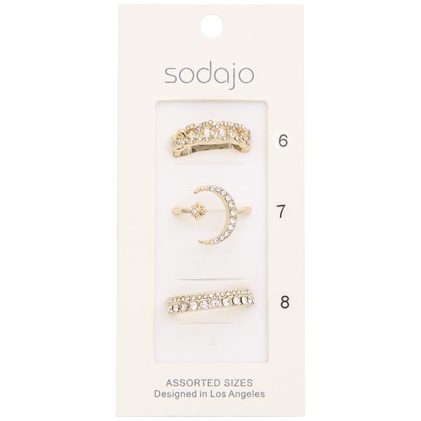 SODAJO Metal Rhinestone Multi Ring Set