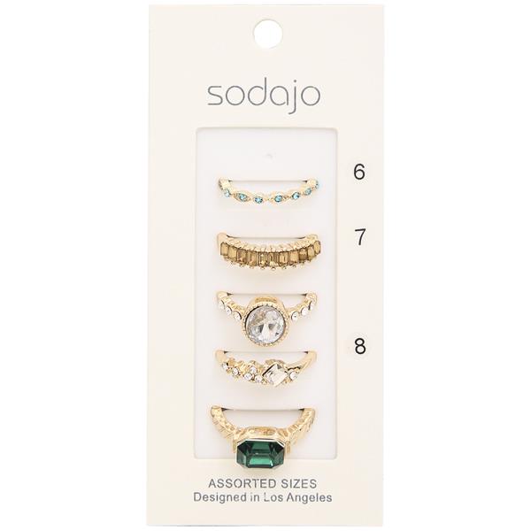 SODAJO Metal Rhinestone Multi Ring Set