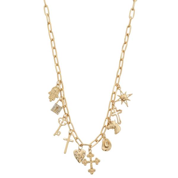 SDJ Cross Heart Multi Charm Metal Necklace