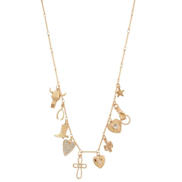 SDJ Heart Cactus Multi Charm Necklace