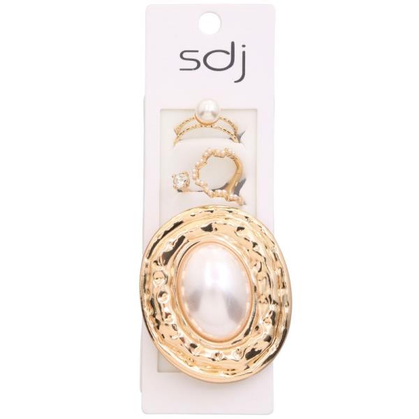 SDJ Oversized Oval Metal Assorted Ring Set