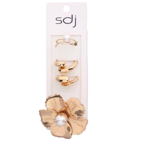 SDJ Oversized Flower Metal Assorted Ring Set