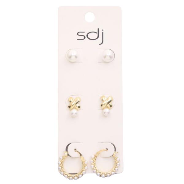 SDJ PEARL BEAD METAL ASSORTED EARRING SET