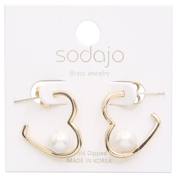 SODAJO Gold Dipped Pearl Heart Open Hoop Earring