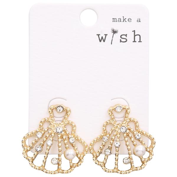 SEA LIFE RHINESTONE PEARL SHELL POST EARRING