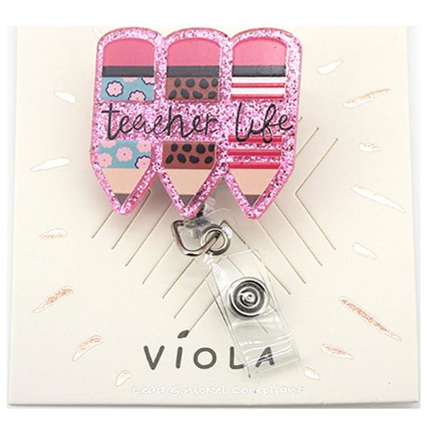 TEACHER LIFE PENCIL RETRACTABLE BADGE REEL