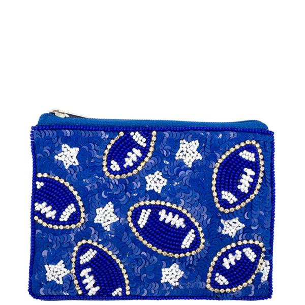 Football Sequin Seed Bead Coin Bag