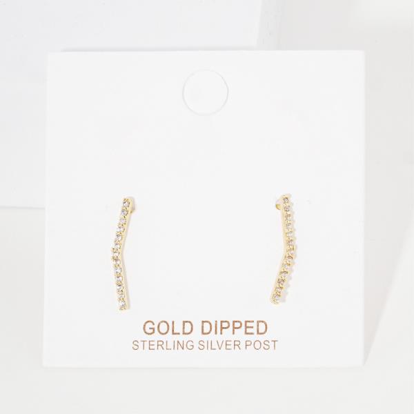 GOLD DIPPED RHINESTONE BAR STUD EARRING