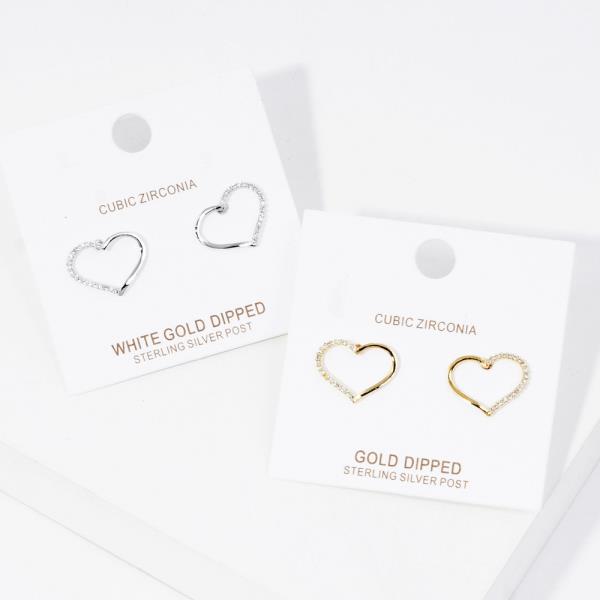 Gold Dipped CZ Heart Post Earring