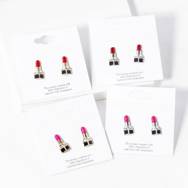 RHINESTONE LIPSTICK STUD EARRING