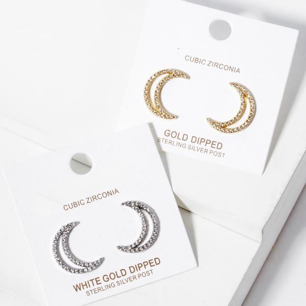 Gold Dipped CZ Crescent Post Earring
