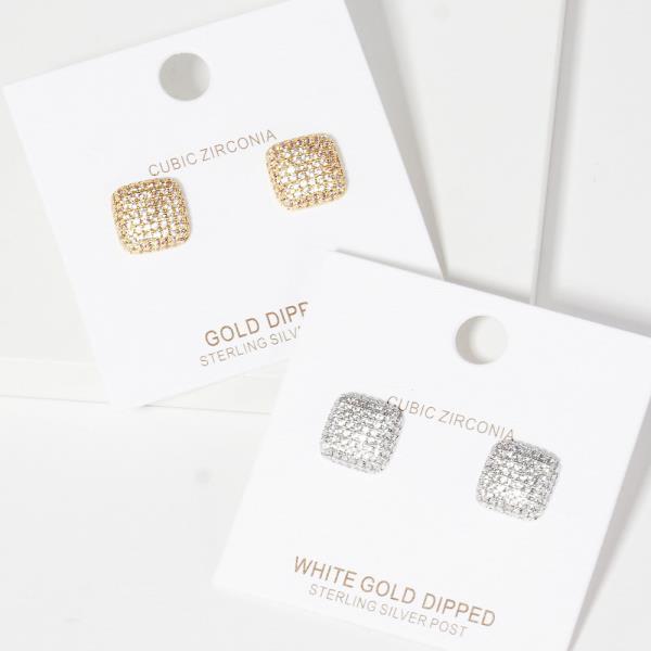 Gold Dipped CZ Square Post Earring
