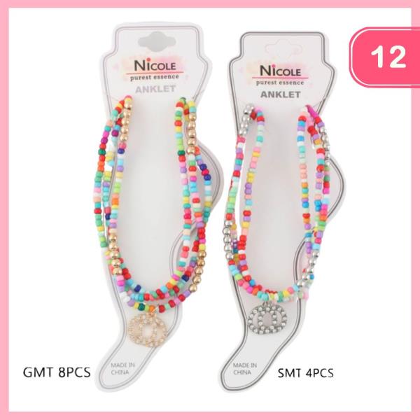 Beaded Rhinestone Pendant Anklet (12 Units)