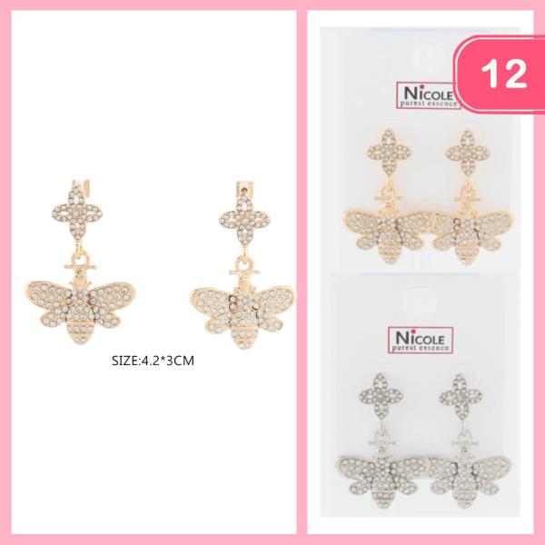 Rhinestone Bee Dangle Earrings (12 Units)