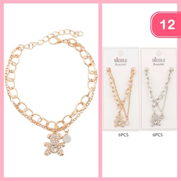 Rhinestone Bear Charm Bracelet (12 Units)