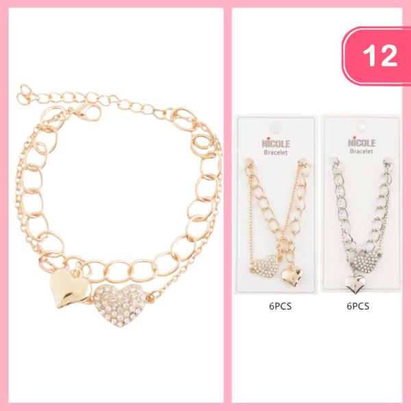 Layered Heart Charm Bracelet (12 Units)