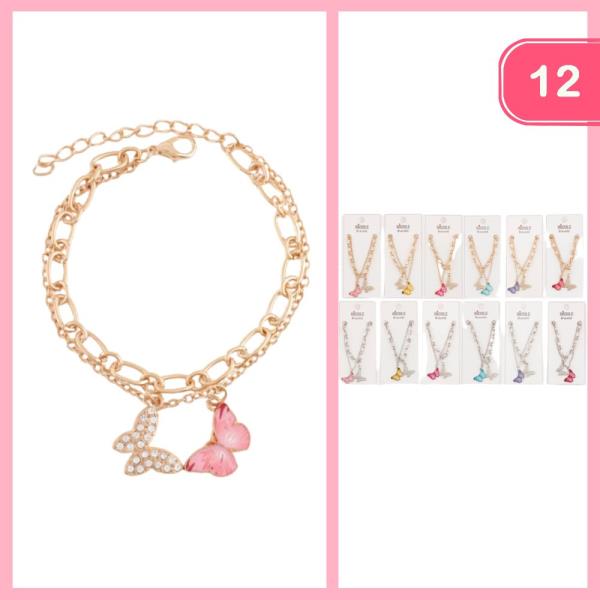 Rhinestone Butterfly Charm Bracelet (12 Units)