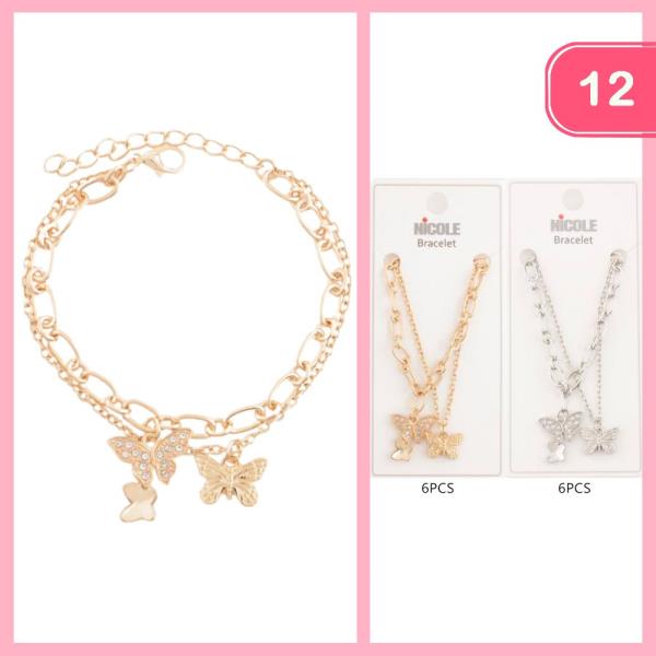 Rhinestone Butterfly Charm Bracelet (12 Units)