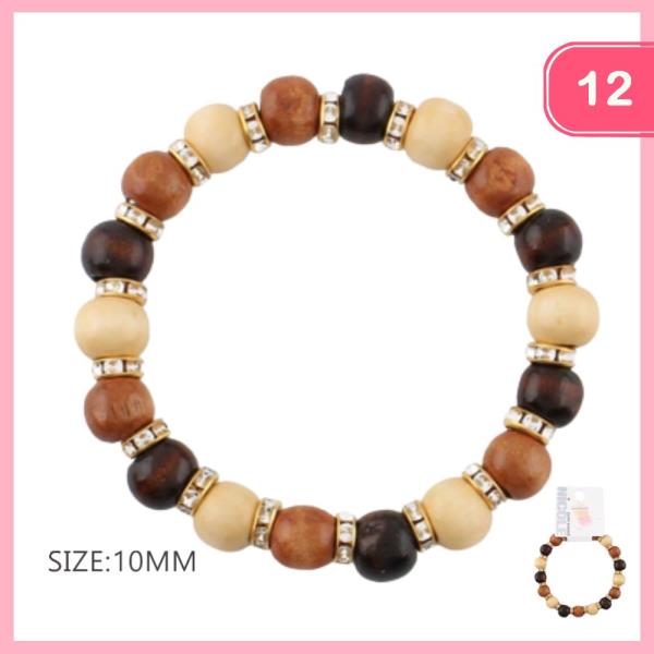 Wooden Rhinestone Bracelet (12 Units)