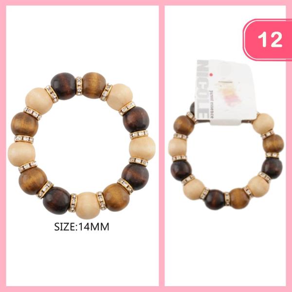Wooden Rhinestone Bracelet (12 Units)