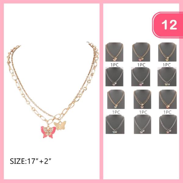 Butterfly Pendant Layered Necklace (12 Units)