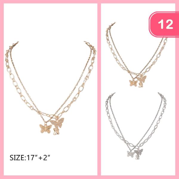 Rhinestone Butterfly Pendant Necklace (12 Units)