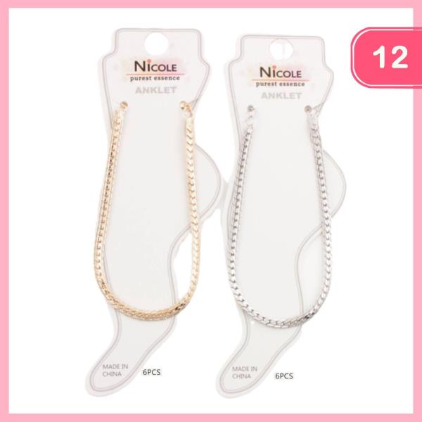 Stylish Metal Layered Anklet (12 Units)
