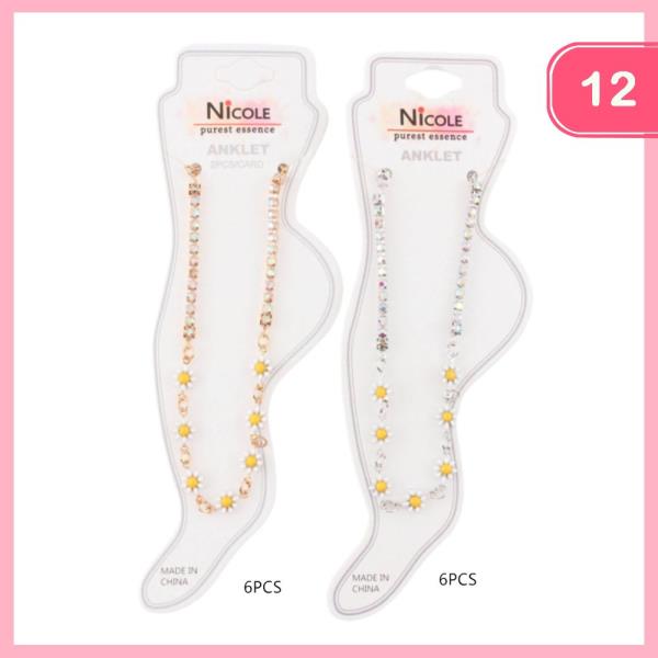 Rhinestone Flower Anklet (12 Units)