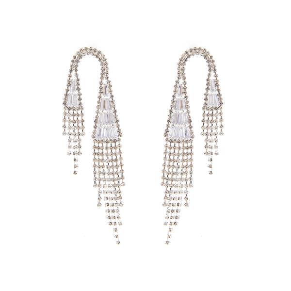 CZ Triangle Tassel Post Earring