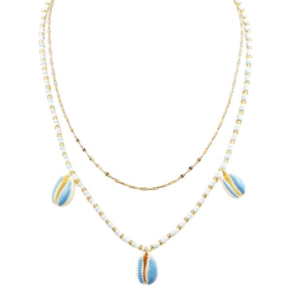 Painted Cowrie Shell Charm Layered Necklace