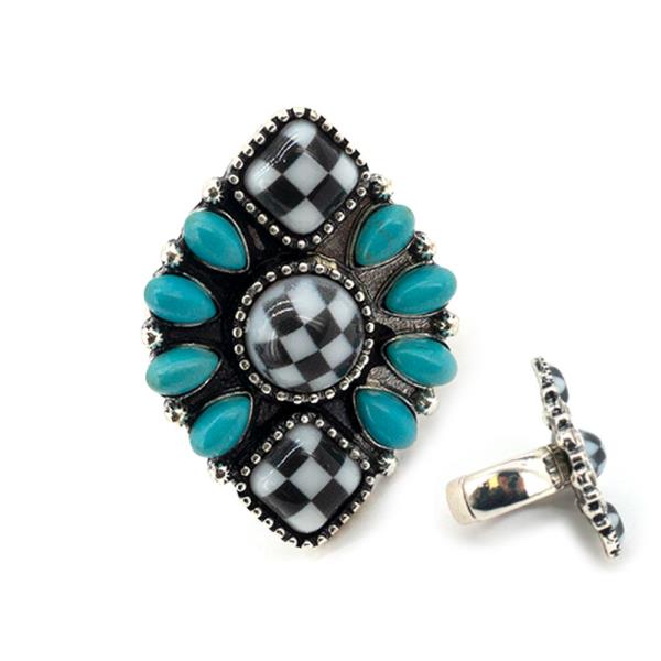 Western Style Concho TQ Stone Wide Ring