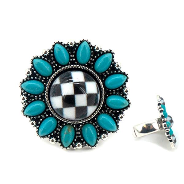 Western Style Concho TQ Stone Wide Ring