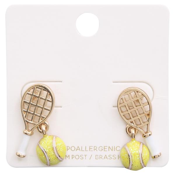 Tennis Racket Ball Dangling Stud Earrings