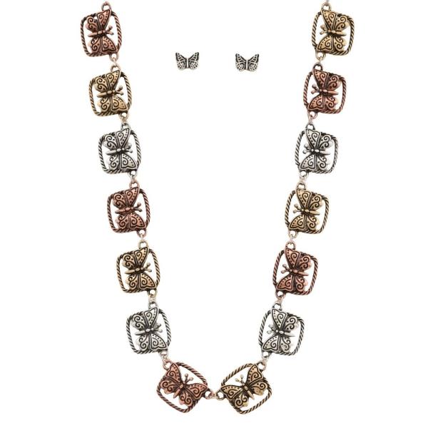 Style Butterfly Metal Chain Necklace Earring Set