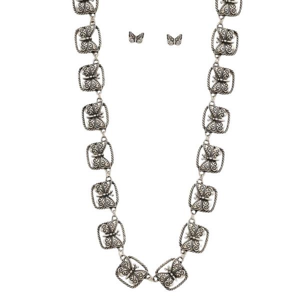 Style Butterfly Metal Chain Necklace Earring Set