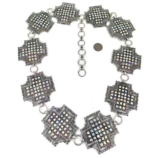 Metal Rhinestone Cross Chain Belt LXL Size