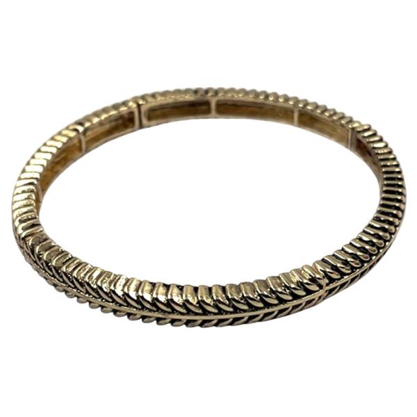 Textured Metal Leaf Detail Hinged Bangle Bracelet