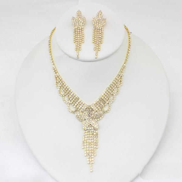 Rhinestone Fan Drop Necklace and Earring Set