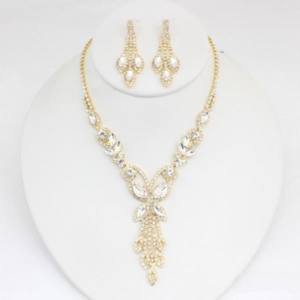 Rhinestone Marquise Gem Drop Necklace Earring Set
